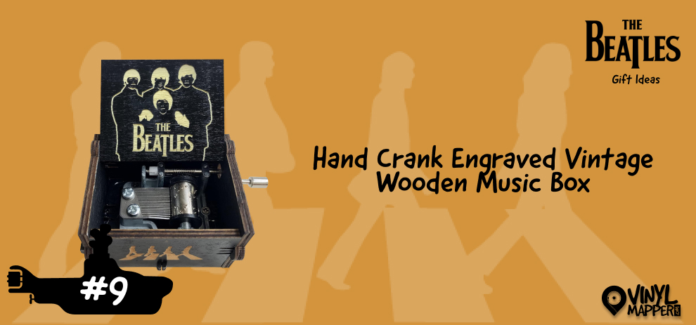 Hand Crank Engraved Vintage Wooden Music Box - Perfect Presents for Beatles Lovers
